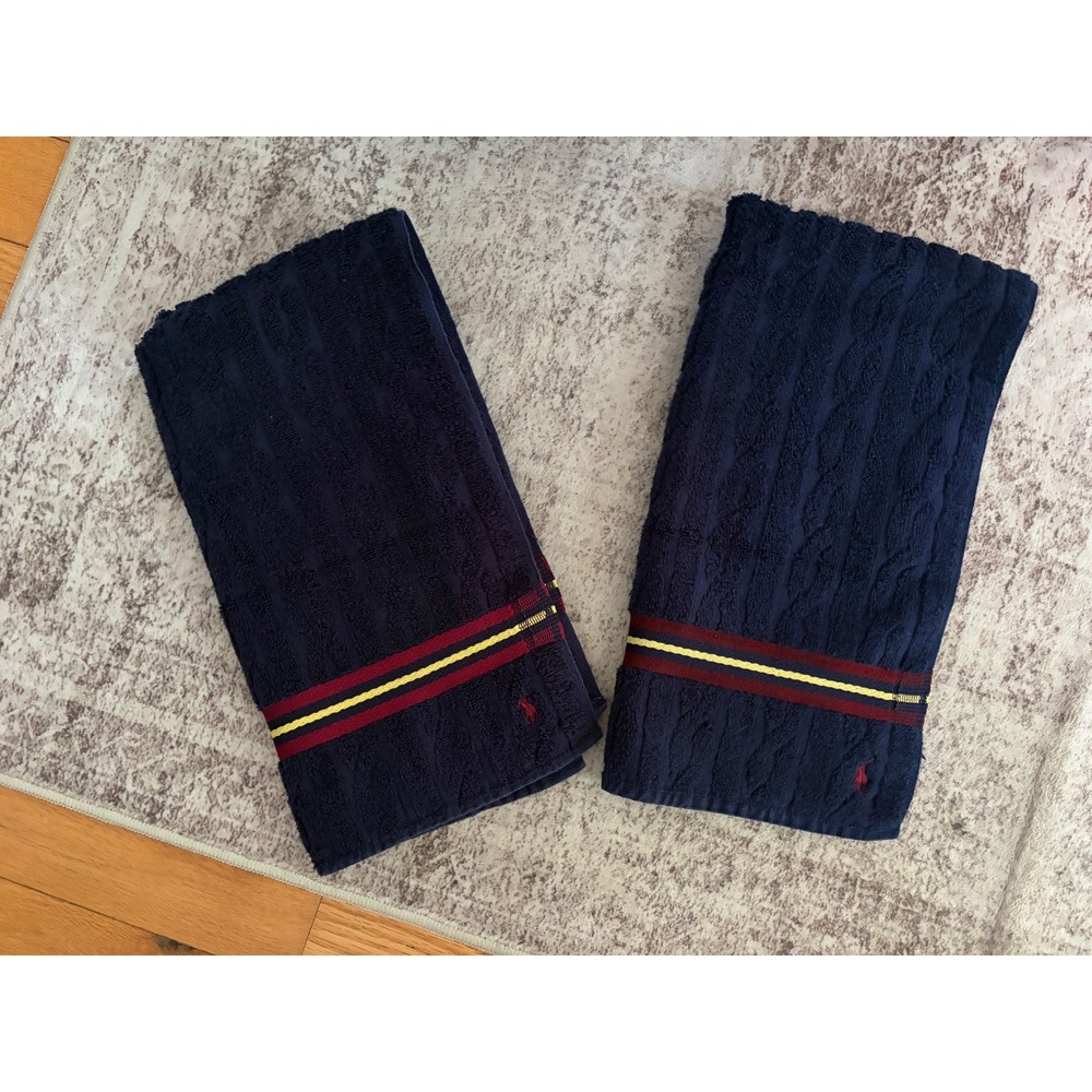 Vtg Ralph Lauren Home Blue Yellow Red Set Of 2 Hand Towels